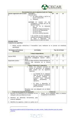 3 
  
Recomendaciones para la siguiente Sesión de Trabajo 
Gestión organizativa de la sesión 
II 
Actividad 1:  
Cons