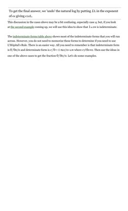 To get the final answer, we 'undo' the natural log by putting LL in the exponent 
of ee giving eLeL.
This discussion in the c