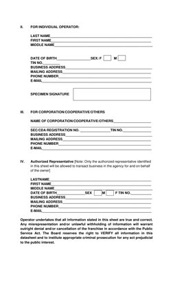 LTFRB Operator Data Sheet Template | PDF | Social Institutions | Social ...