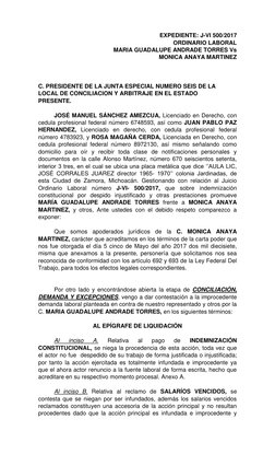 EXPEDIENTE: J-VI 500/2017 
ORDINARIO LABORAL 
MARIA GUADALUPE ANDRADE TORRES Vs 
MONICA ANAYA MARTINEZ 
 
 
 
C. PRESIDENTE D