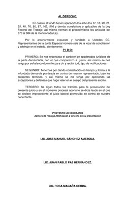 AL DERECHO: 
 
 
En cuanto al fondo tienen aplicación los artículos 17, 18, 20, 21, 
35, 48, 76, 80, 87, 162, 516 y demás cor
