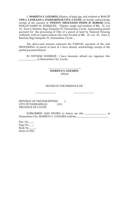 I,  MARIETA Y. LOZARES, Filipino, of legal age, and resident of  B 4 L 27
VDS 1, LANKAAN 1, DASMARIÑAS CITY, CAVITE, do hereb