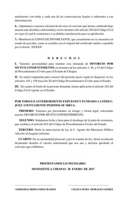 matrimonio con todas y cada una de las consecuencias legales e inherentes a esa 
determinación. 
6.- Adjuntamos a nuestra sol