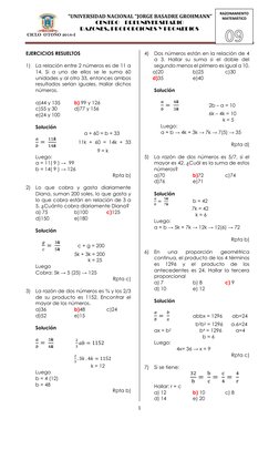 “UNIVERSIDAD NACIONAL “JORGE BASADRE GROHMANN” 
CENTRO    PREUNIVERSITARIO 
RAZONES, PROPORCIONES Y PROMEDIOS 
 CICLO  OTOÑO