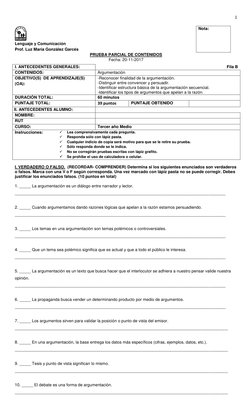 1 
 
 
Lenguaje y Comunicación 
Prof. Luz María González Garcés 
Nota: 
PRUEBA PARCIAL DE CONTENIDOS  
Fecha: 20-11-2017 
I.