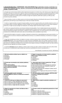2 
 
 
II. SELECCIÓN MÚLTIPLE. (COMPRENDER- ANALIZAR-INFERIR) Elige la alternativa correcta y enciérrala en un 
círculo. No s