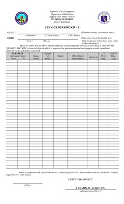 Teaching Service Record Example Service Record Template for Employees | PDF