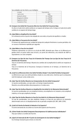 Sus unidades son los Hertz y sus múltiplos 
Unidad 
Equivalente 
 Hertz (Hz) 
1𝐻𝑧 
Kilohertz (KHz) 
1 ∗103𝐻𝑧 
Megahertz (