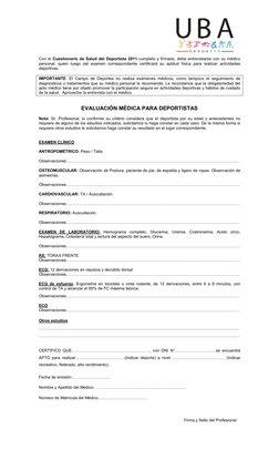 Con el Cuestionario de Salud del Deportista 2011 completo y firmado, debe entrevistarse con su médico 
personal, quien lueg