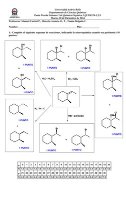 Universidad Andrés Bello 
Departamento de Ciencias Químicas 
Pauta Prueba Solemne 3 de Química Orgánica I QUIM210-1,5,9