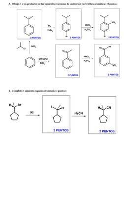 3.- Dibuje el o los productos de las siguientes reacciones de sustitución electrofílica aromática (10 puntos) 
 
AlCl3
Br
H2S