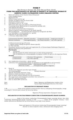 F Form.pdf Form F for Prenatal Diagnostic Records | PDF | Medical Ultrasound | Fetus