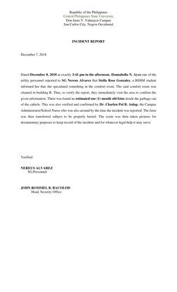 Republic of the Philippines 
Central Philippines State University 
Don Justo V. Valmayor Campus  
San Carlos City, Negros Occ
