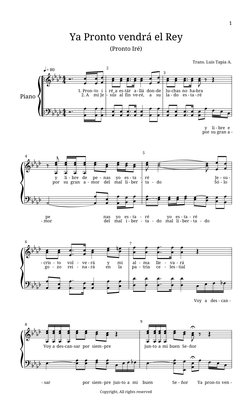 1
Ya Pronto vendrá el Rey
(Pronto Iré)
Trans. Luis Tapia A.
-
-
1. Pron
2. A
to
mi
i
Je
-
= 80
2
ré_a
sús
es
al
tár
fin
a
ve