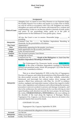 Mock Trial Script: Reckless Imprudence | PDF | Judge | Witness