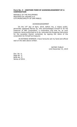 Notarial Acknowledgment Forms Philippines | PDF | Affidavit | Notary Public