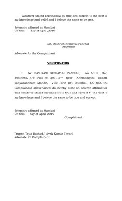 Whatever stated hereinabove is true and correct to the best of 
my knowledge and belief and I believe the same to be true