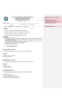 1 
 
EVALUACION ESCRITA CIENCIAS NATURALES  
SEXUALIDAD Y AUTOCUIDADO 
I TRIMESTRE/SEPTIMO BASICO A-B 
Profesor:RICARDO MANCI