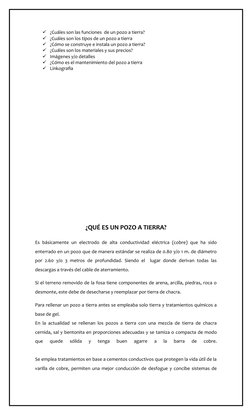 ¿Cuáles son las funciones  de un pozo a tierra? 
¿Cuáles son los tipos de un pozo a tierra
¿Cómo se construye e instala un