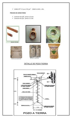 CABLE CPT  S/ 13.20  DE 3/4”    CABLE 6 AWG. x ML.
PRECIOS DE CONECTORES
Conector de 5/8”  precio  S/ 6.00
Conector de 3/4