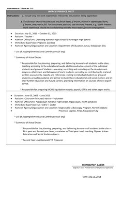 Teacher Work Experience Sheet Sample | PDF | Teachers | Employment