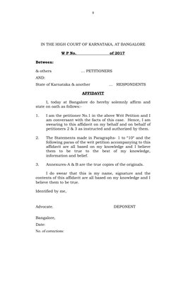 IN THE HIGH COURT OF KARNATAKA, AT BANGALORE
W P No.                          of 2017
Between: 
& others
 
   … PETITIONERS
A