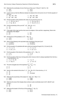 Bicol University | College of Engineering | Department of Electrical Engineering 
SETA
Worksheet| Analytic Geometry | 10
 1