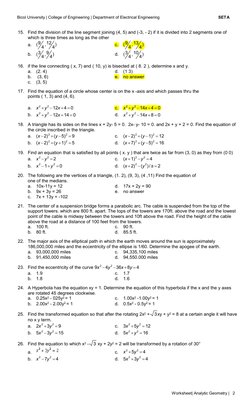 Bicol University | College of Engineering | Department of Electrical Engineering 
SETA
Worksheet| Analytic Geometry | 2
 15