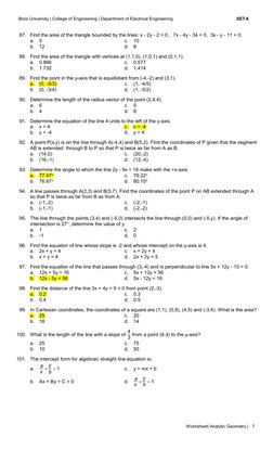 Bicol University | College of Engineering | Department of Electrical Engineering 
SETA
Worksheet| Analytic Geometry | 7
 87
