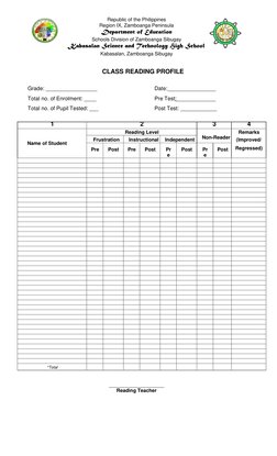 Class Reading Profile Template | PDF