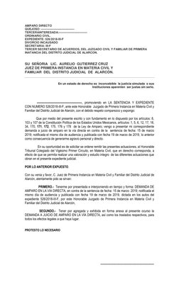 AMPARO DIRECTO 
QUEJOSO: ---------------------------------- 
TERCERAINTERESADA:----------------------------- 
ORDINARIO CIV
