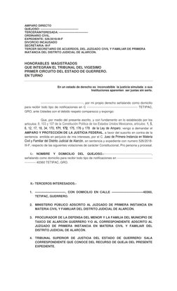 AMPARO DIRECTO 
QUEJOSO: --------------------------------------- 
TERCERAINTERESADA: ------------------------------ 
ORDINA