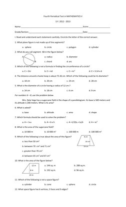 Fourth Periodical Test in MATHEMATICS V 
S.Y. 2012 - 2013 
Name:_______________________________________________________Scor