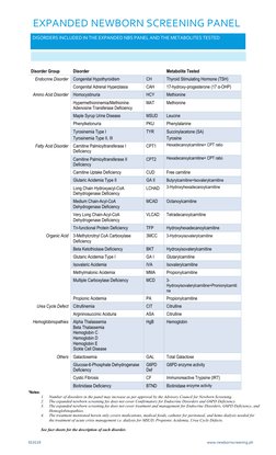 Expanded Newborn Screening Disorders List | PDF | Diseases And ...