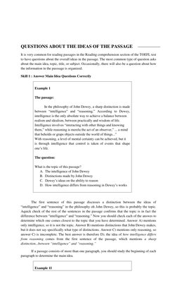 QUESTIONS ABOUT THE IDEAS OF THE PASSAGE 
It is very common for reading passages in the Reading comprehension section o