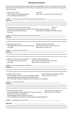 APA Citation Worksheet Guide | PDF | Health Care