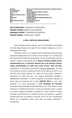Materia:  
 
 
Recurso de Protección de Garantías Constitucionales. 
Procedimiento:  
 
Especial. 
Recurrente:   
 
Javier Al