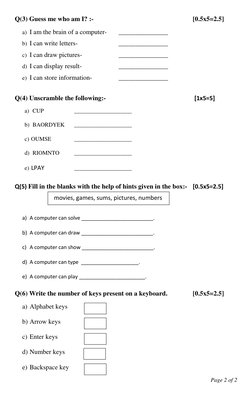Q(3) Guess me who am I? :-  
 
 
 
 
 
 
[0.5x5=2.5] 
a) I am the brain of a computer- 
_______________ 
b) I can write lette