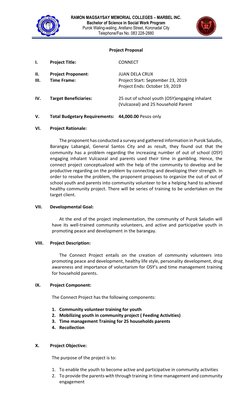 RAMON MAGSAYSAY MEMORIAL COLLEGES – MARBEL INC. 
Bachelor of Science in Social Work Program 
Purok Waling-waling, Arellano St