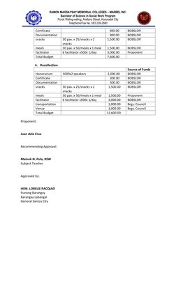 RAMON MAGSAYSAY MEMORIAL COLLEGES – MARBEL INC. 
Bachelor of Science in Social Work Program 
Purok Waling-waling, Arellano St