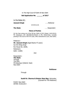 Delhi High Court Bail Application Format | PDF | Bail | Affidavit