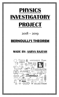 PHYSICS 
INVESTIGATORY 
PROJECT 
 
2018 – 2019 
 
BERNOULLI’S THEOREM 
 
 
MADE BY: AARYA RAJESH 
 
 

