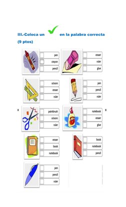 III.-Coloca un  
 en la palabra correcta
(9 ptos)
