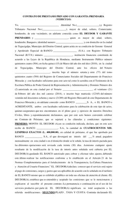 CONTRATO DE PRESTAMO PRIVADO CON GARANTIA PRENDARIA 
(VEHICULO) 
 
Yo, _______________________________ ,Identidad No.(_______