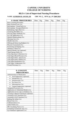 CAPITOL UNIVERSITY
COLLEGE OF NURSING
RLE 6  List of Supervised Nursing Procedures
NAME: ALFREDO D. ANCOG, III
GRP. NO. 2