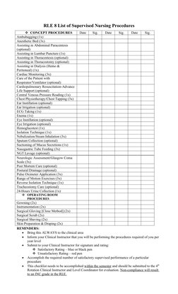 RLE 8 List of Supervised Nursing Procedures 
CONCEPT PROCEDURES
Date
Sig.
Date
Sig.
Date
Sig.
Ambubagging (1x)
Anesthetic Be