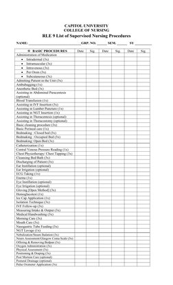 CAPITOL UNIVERSITY
COLLEGE OF NURSING
RLE 9 List of Supervised Nursing Procedures
NAME: _______________________________GRP. N