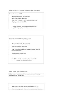 Actions for Survival  (According to American Heart Association)
Person with unknown CAD
•                 Recognize the si