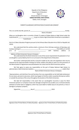 Work Immersion Waiver for Students | PDF | Justice | Crime & Violence