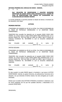 VIVIAN FAERLY TRIGOS GOMEZ
Abogada Litigante
NOTARIA PRIMERA DEL CIRCULO DE XXXXX - XXXXXX .
E.        S.        D. 
Ref.:  R